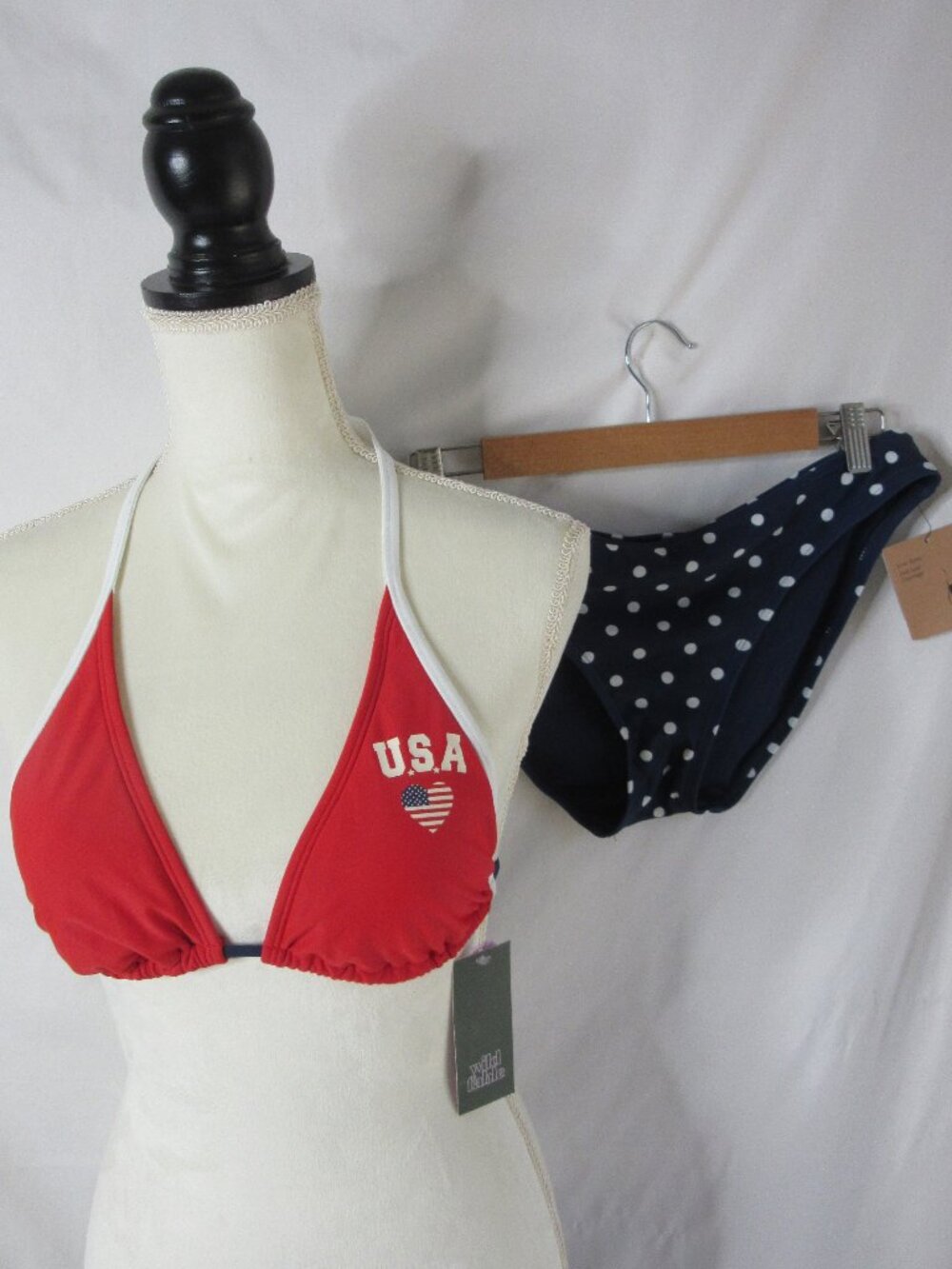 wild fable 2 Piece Bikini American USA Red White Triangle Blue Size Medium NWT